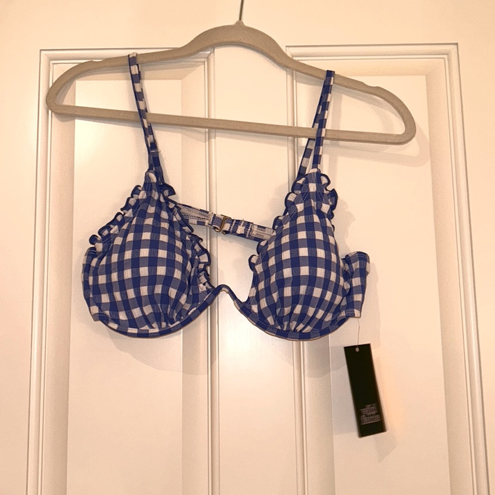 Blue and white bikini top